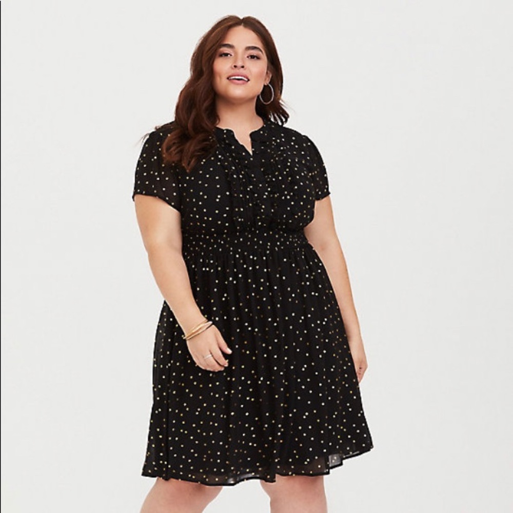 TORRID Black Star Chiffon Smocked Skater Dress